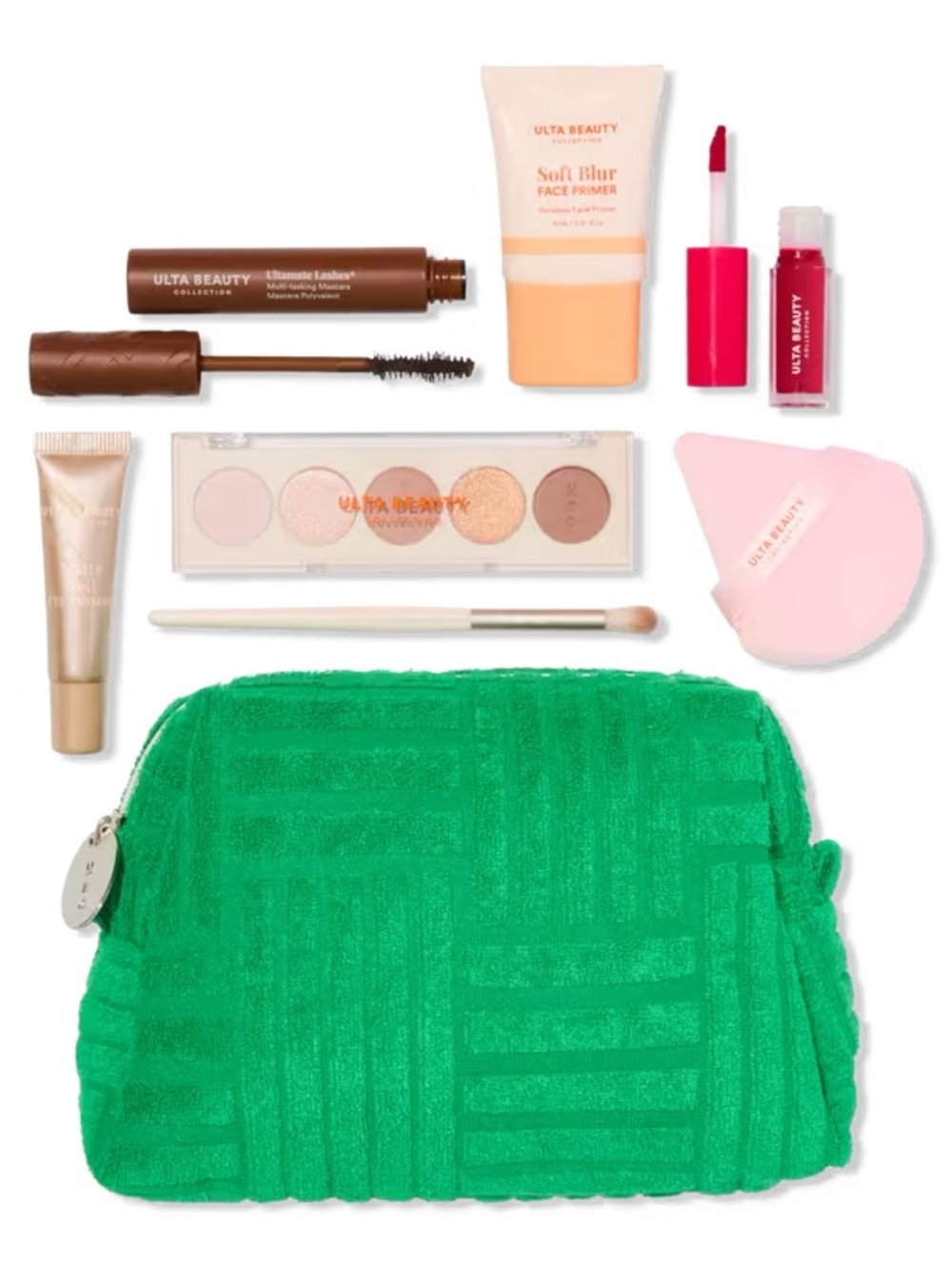 Ulta Beauty Eyeshadow Palette & Makeup Set with Green Cosmetic Bag